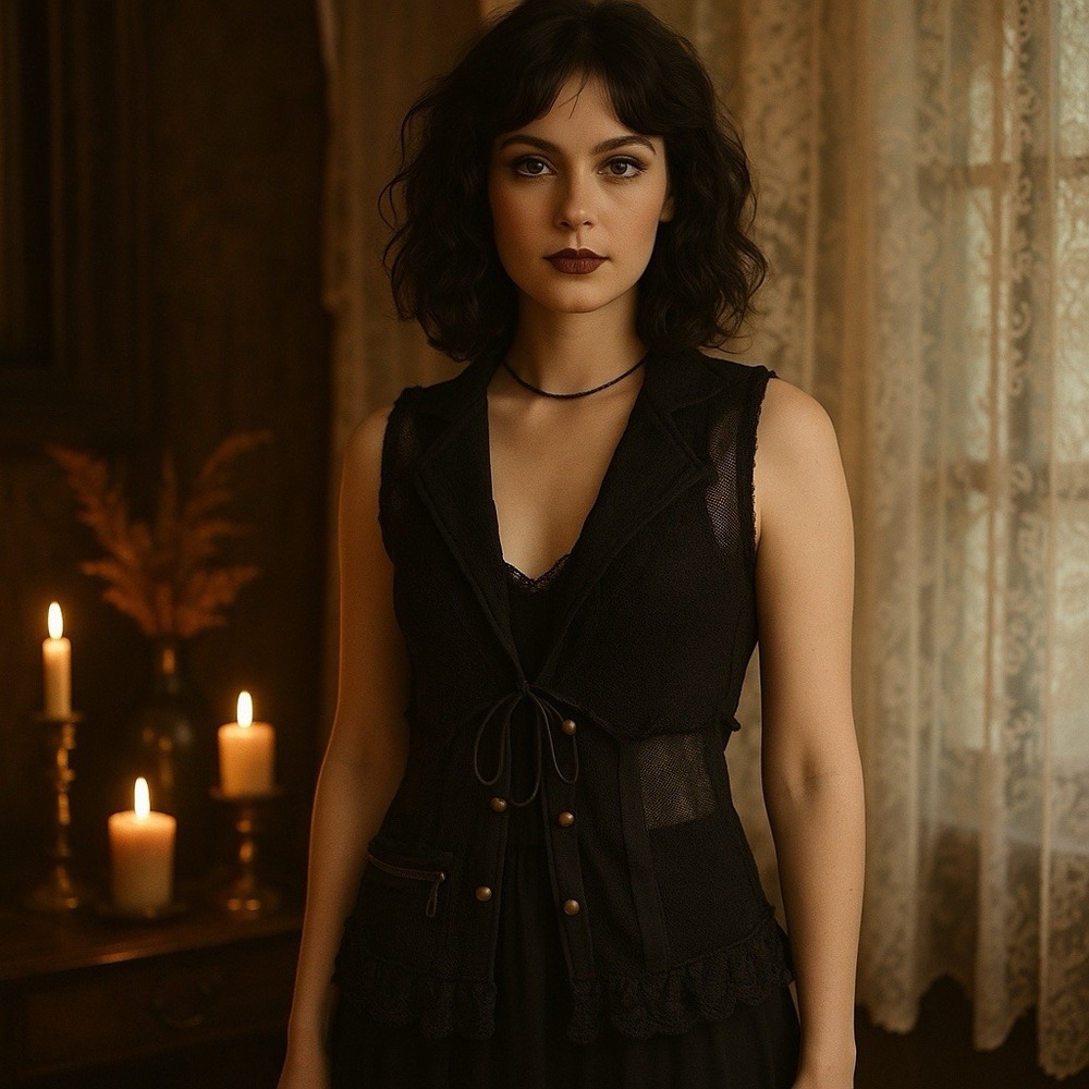 La Cite Paris‎ Vest Womens S Black Lace Trim Goth Witchy Y2K Alt Girl Layering